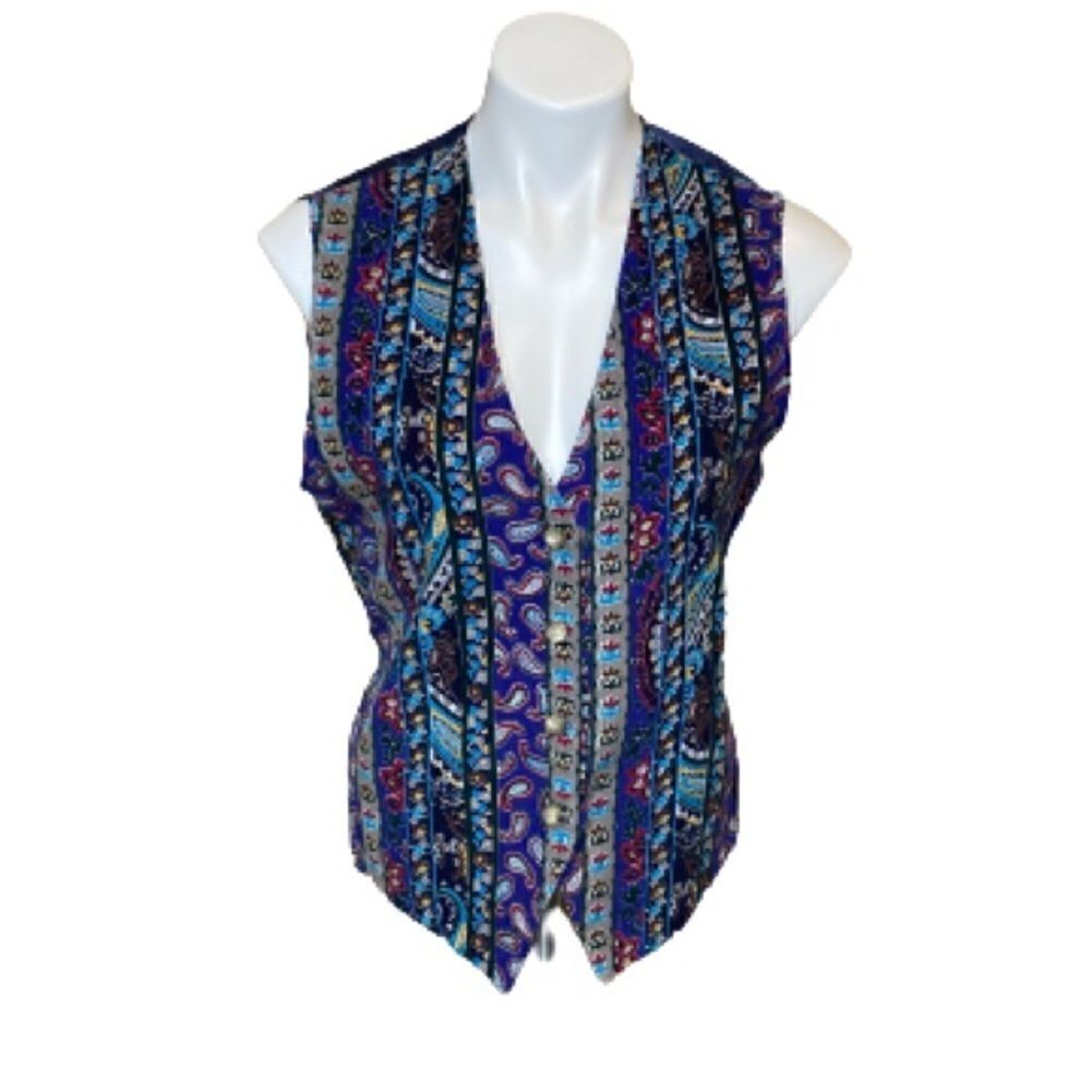 Vintage Cabin Creek multi colored paisley and floral print corduroy vest S